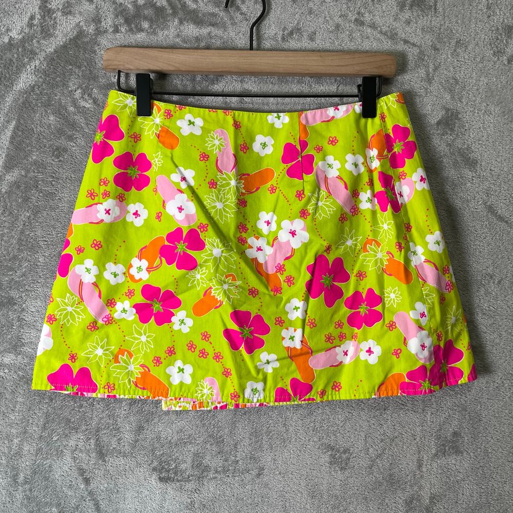 Lilly Pulitzer Reversible Mini Skirt Pink Green Floral Mosaic Print ALine Size 2 - Picture 5 of 6